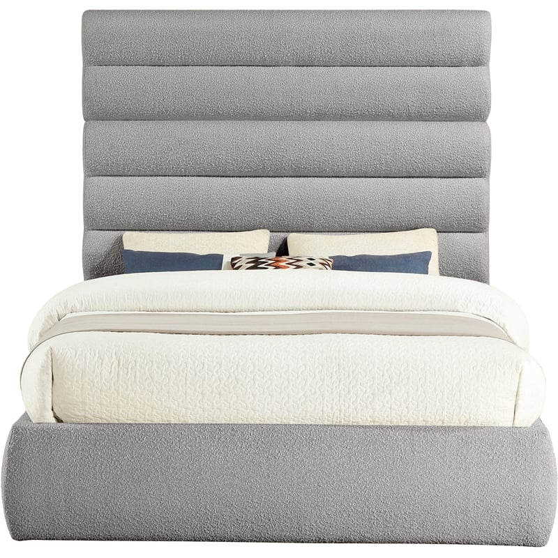 Bowery Hill Contemporary Deep Channel Tufted Rich Taupe Boucle Fabric Queen Bed