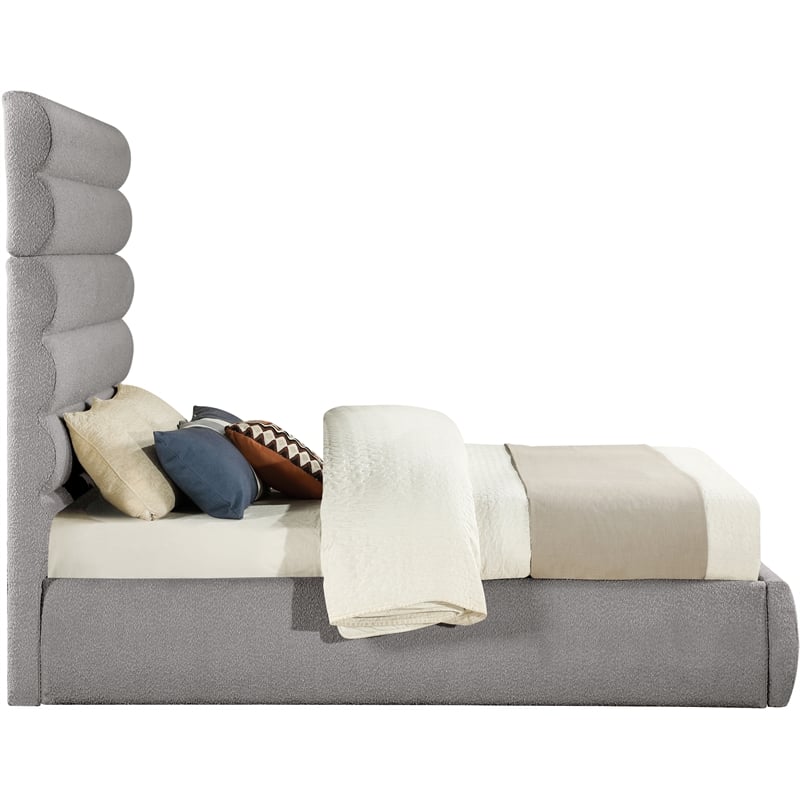 Bowery Hill Contemporary Deep Channel Tufted Rich Taupe Boucle Fabric Queen Bed
