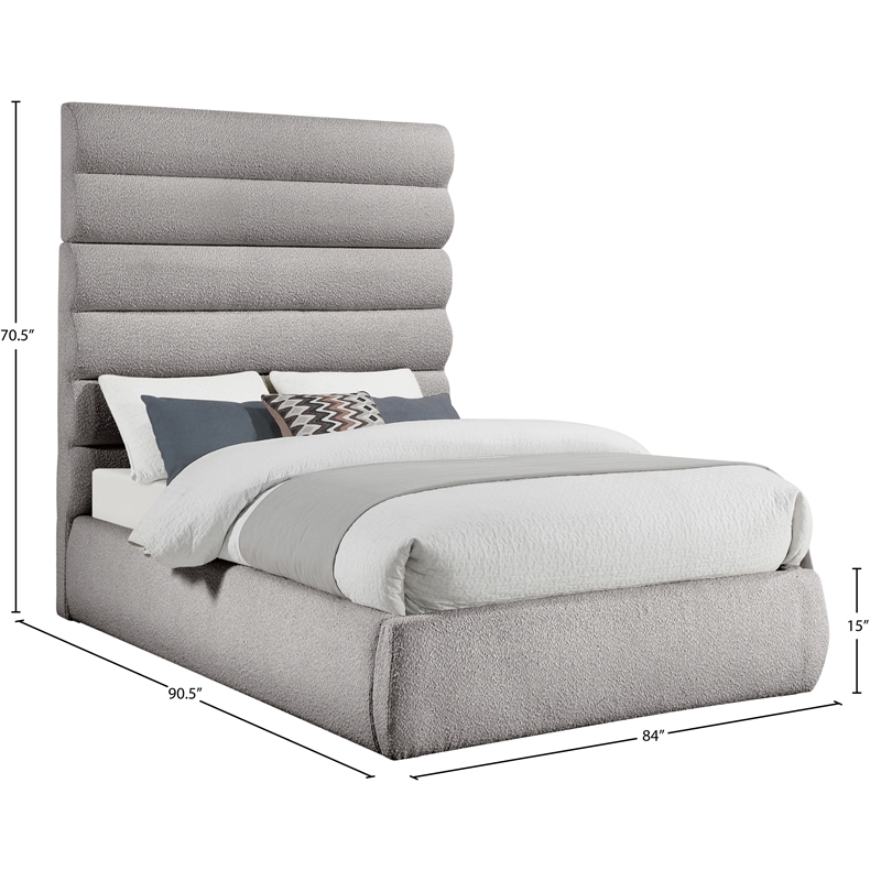 Bowery Hill Contemporary Deep Channel Tufted Rich Taupe Boucle Fabric Queen Bed