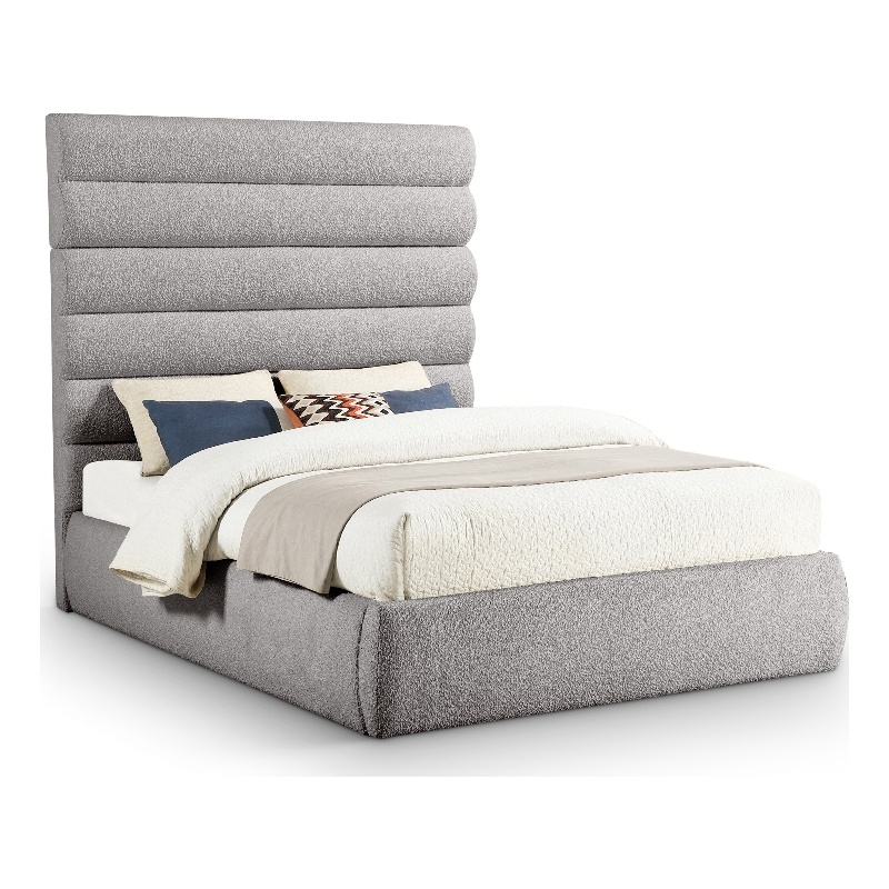 Bowery Hill Contemporary Deep Channel Tufted Rich Taupe Boucle Fabric Queen Bed