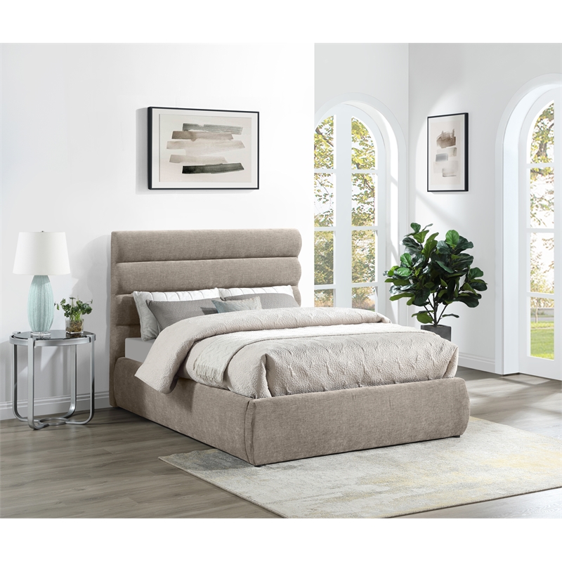 Bowery Hill Contemporary Soft Beige Chenille Fabric Full Bed