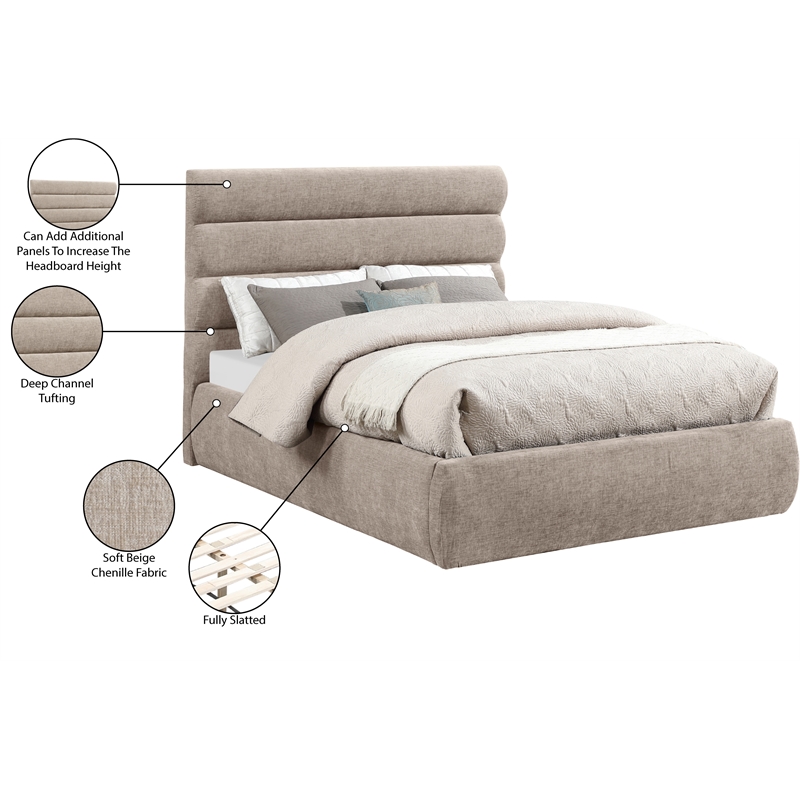 Bowery Hill Contemporary Soft Beige Chenille Fabric Full Bed
