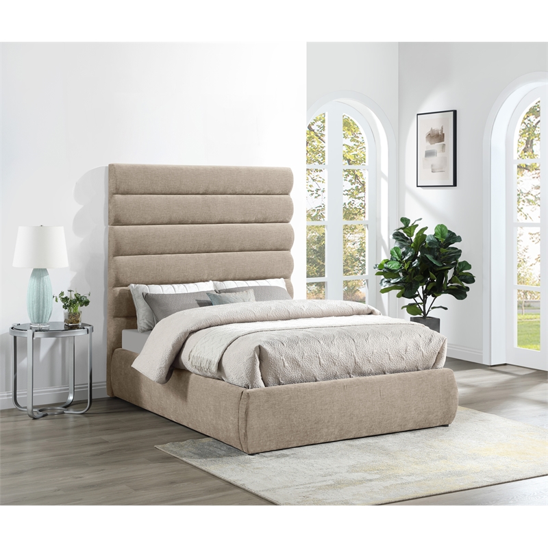 Bowery Hill Contemporary Soft Beige Chenille Fabric Full Bed