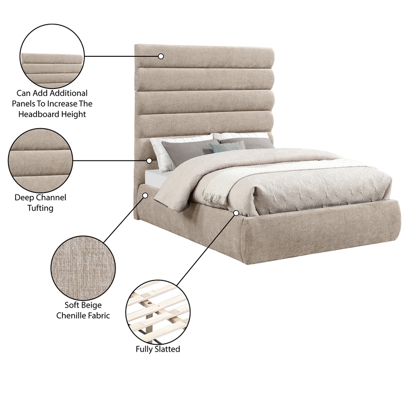 Bowery Hill Contemporary Soft Beige Chenille Fabric Full Bed