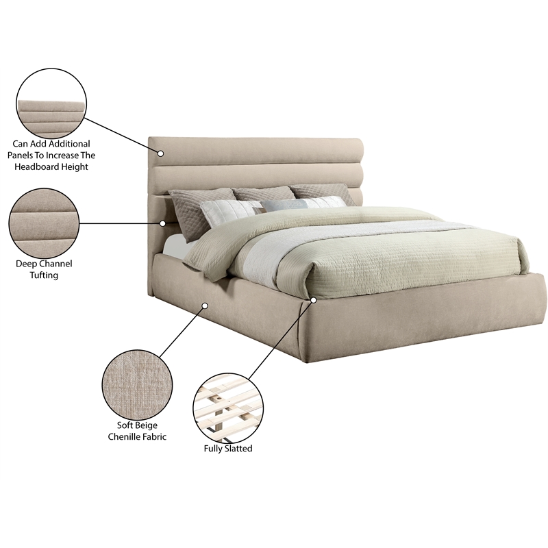 Bowery Hill Contemporary Soft Beige Chenille Fabric King Bed
