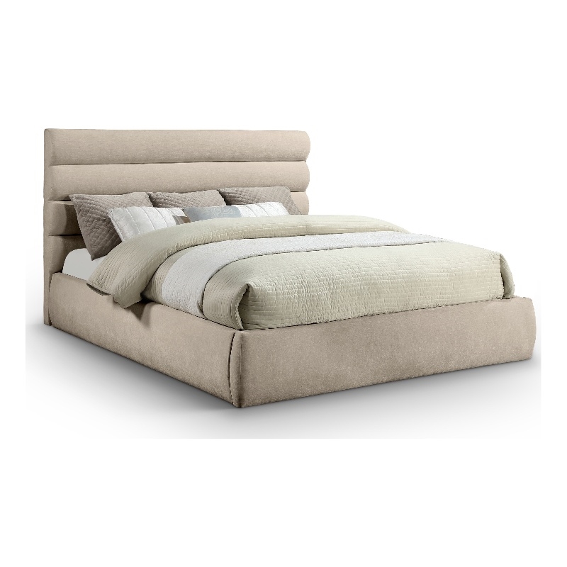 Bowery Hill Contemporary Soft Beige Chenille Fabric King Bed