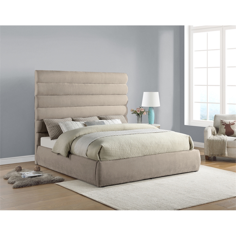 Bowery Hill Contemporary Soft Beige Chenille Fabric King Bed