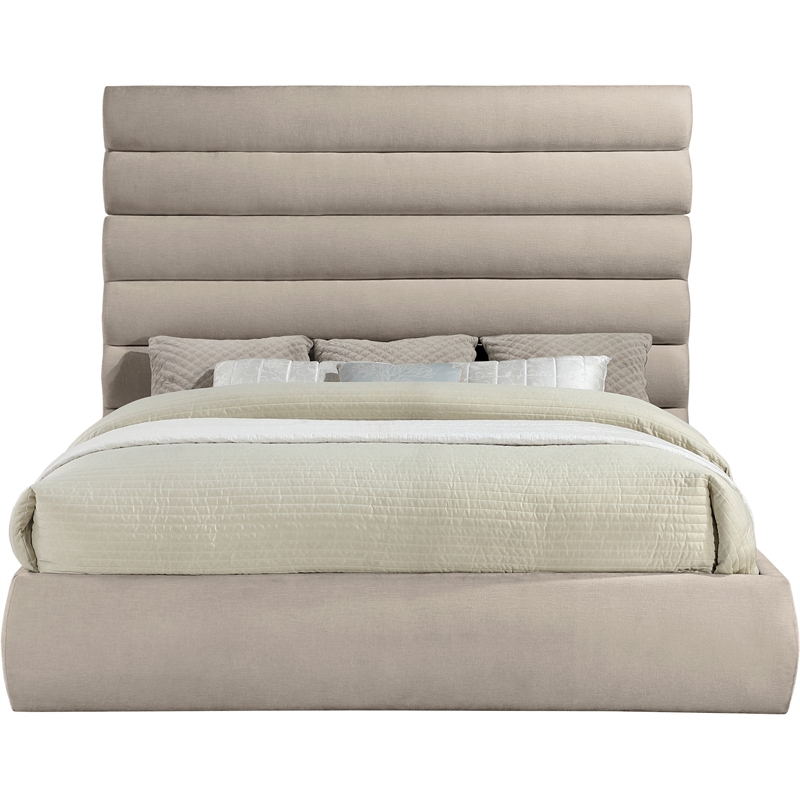 Bowery Hill Contemporary Soft Beige Chenille Fabric King Bed