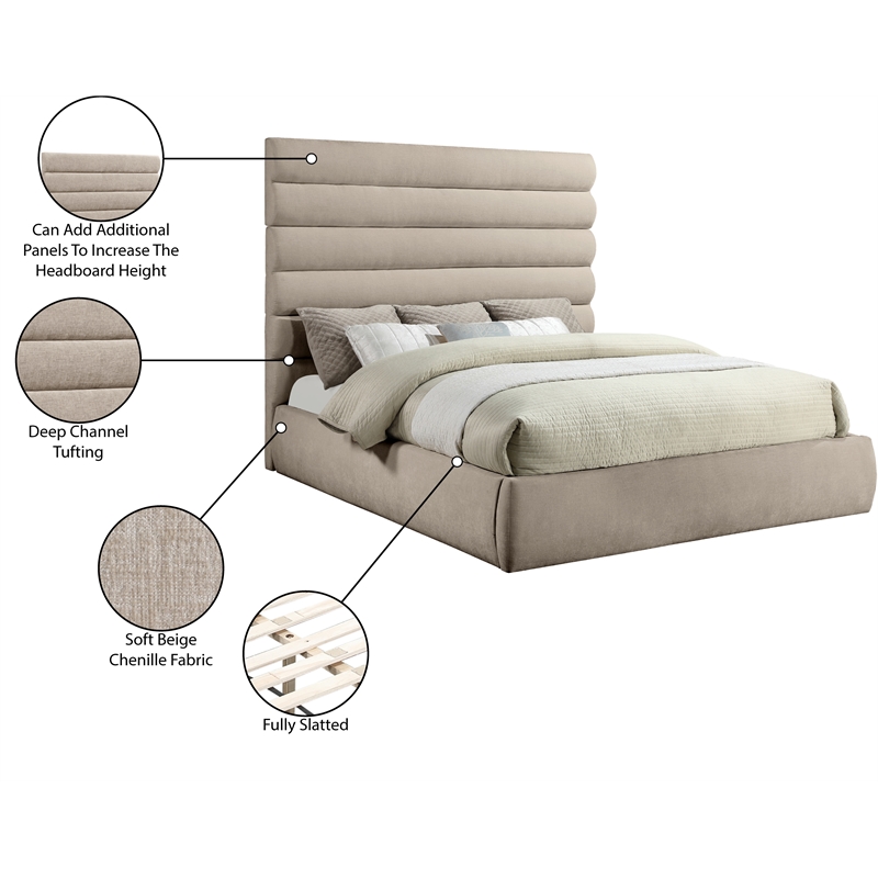 Bowery Hill Contemporary Soft Beige Chenille Fabric King Bed