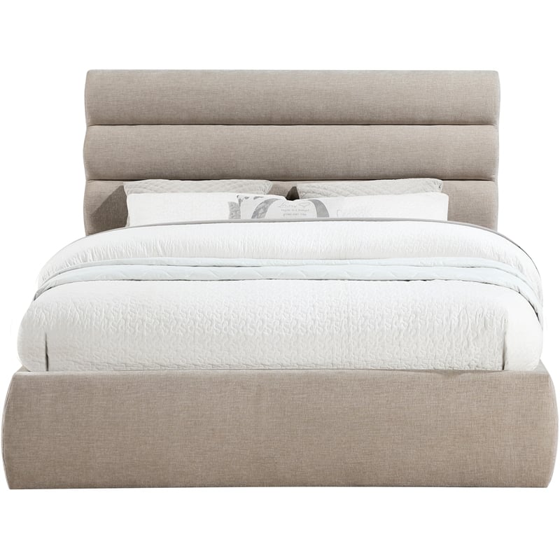 Bowery Hill Contemporary Soft Beige Chenille Fabric Queen Bed