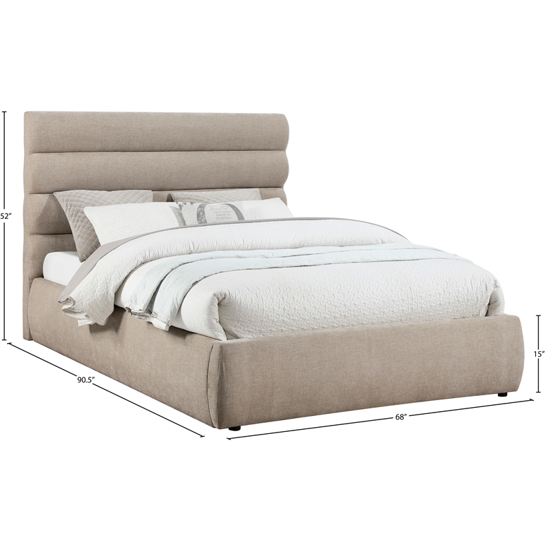 Bowery Hill Contemporary Soft Beige Chenille Fabric Queen Bed