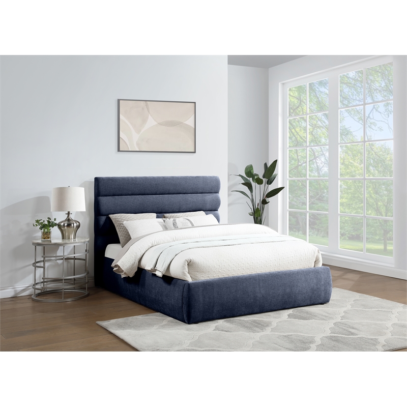 Bowery Hill Contemporary Soft Navy Chenille Fabric Queen Bed