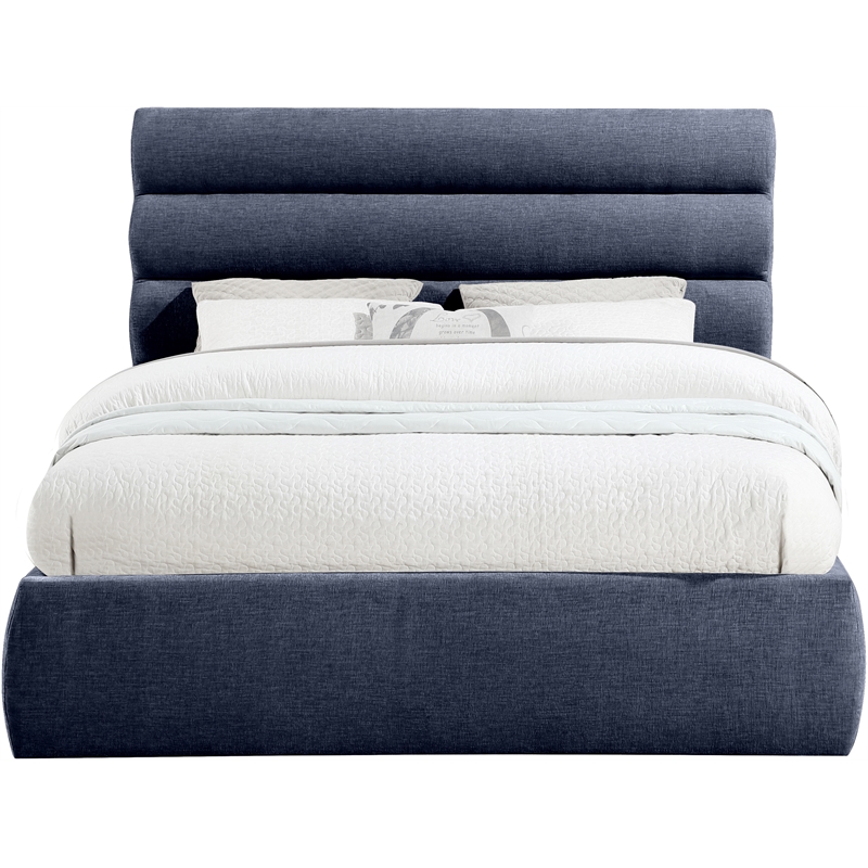Bowery Hill Contemporary Soft Navy Chenille Fabric Queen Bed