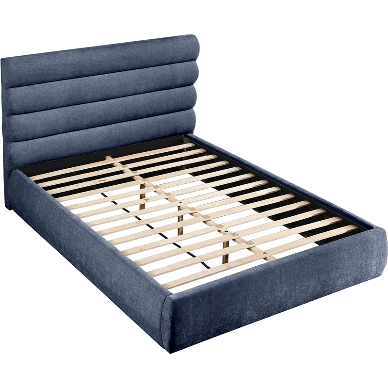 Bowery Hill Contemporary Soft Navy Chenille Fabric Queen Bed