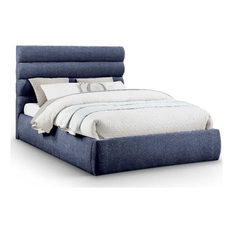Bowery Hill Contemporary Soft Navy Chenille Fabric Queen Bed