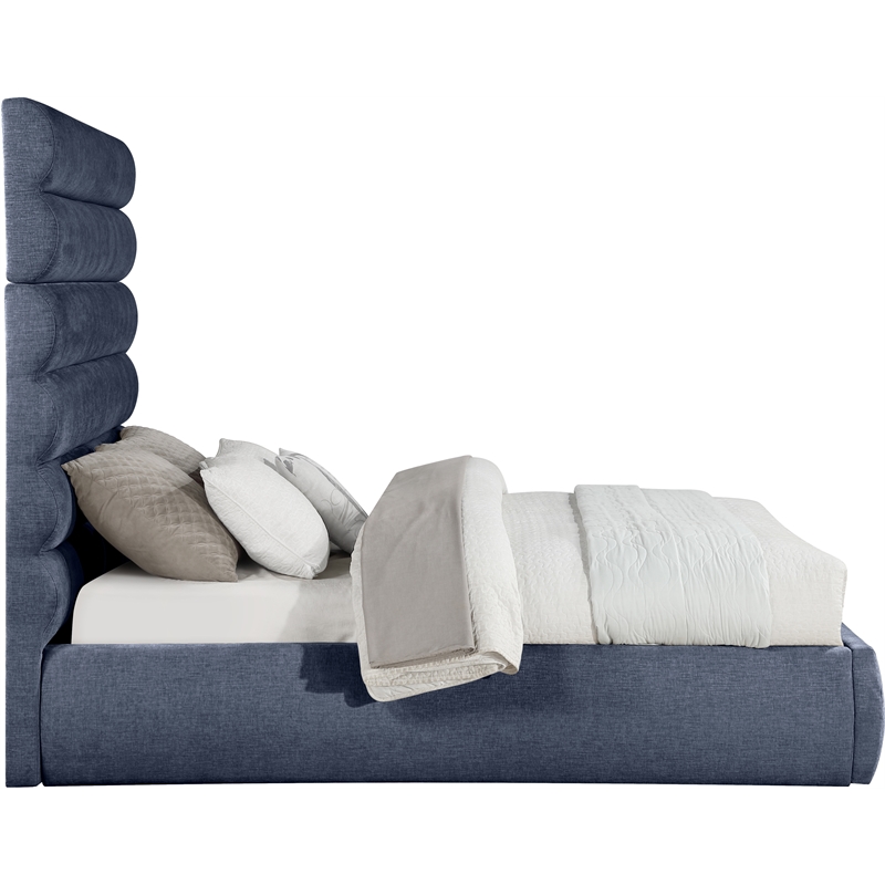 Bowery Hill Contemporary Soft Navy Chenille Fabric Queen Bed