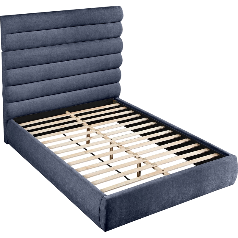 Bowery Hill Contemporary Soft Navy Chenille Fabric Queen Bed