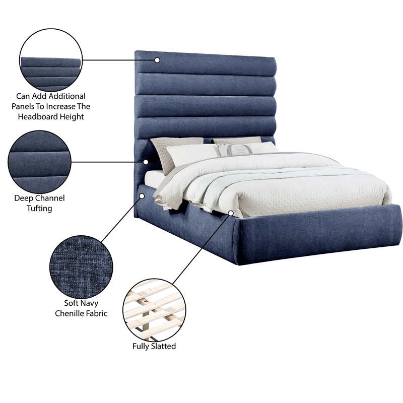 Bowery Hill Contemporary Soft Navy Chenille Fabric Queen Bed