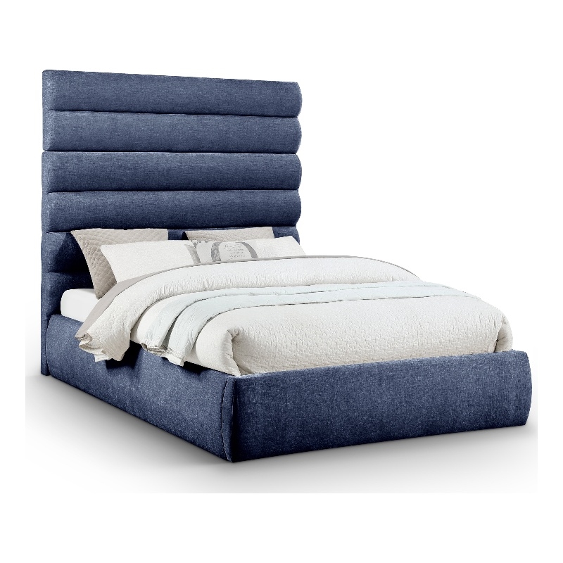 Bowery Hill Contemporary Soft Navy Chenille Fabric Queen Bed