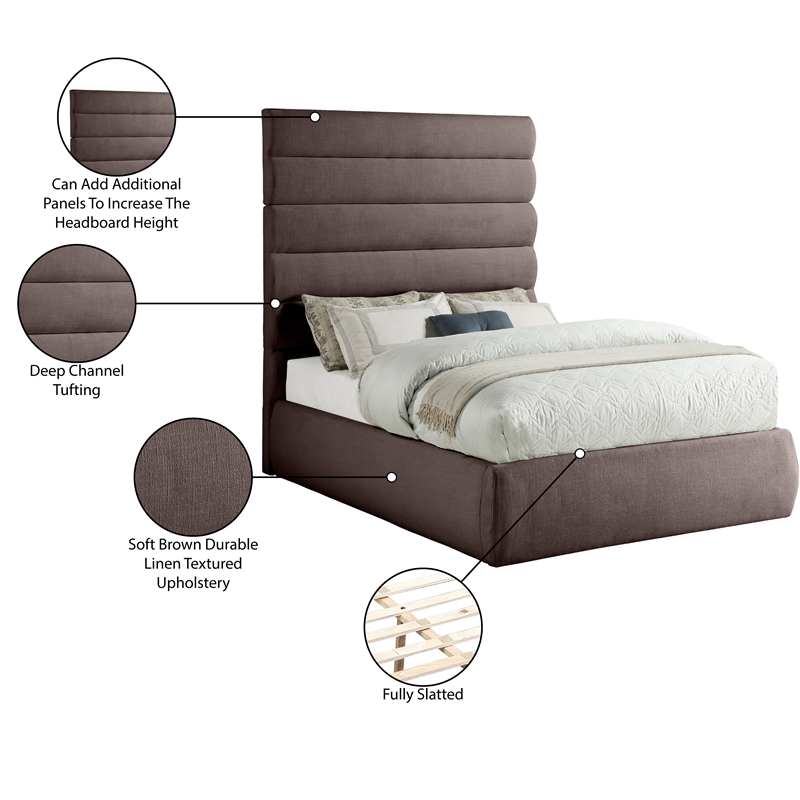 Bowery Hill Contemporary Upholstered Brown Linen Textured Fabric Full Bed