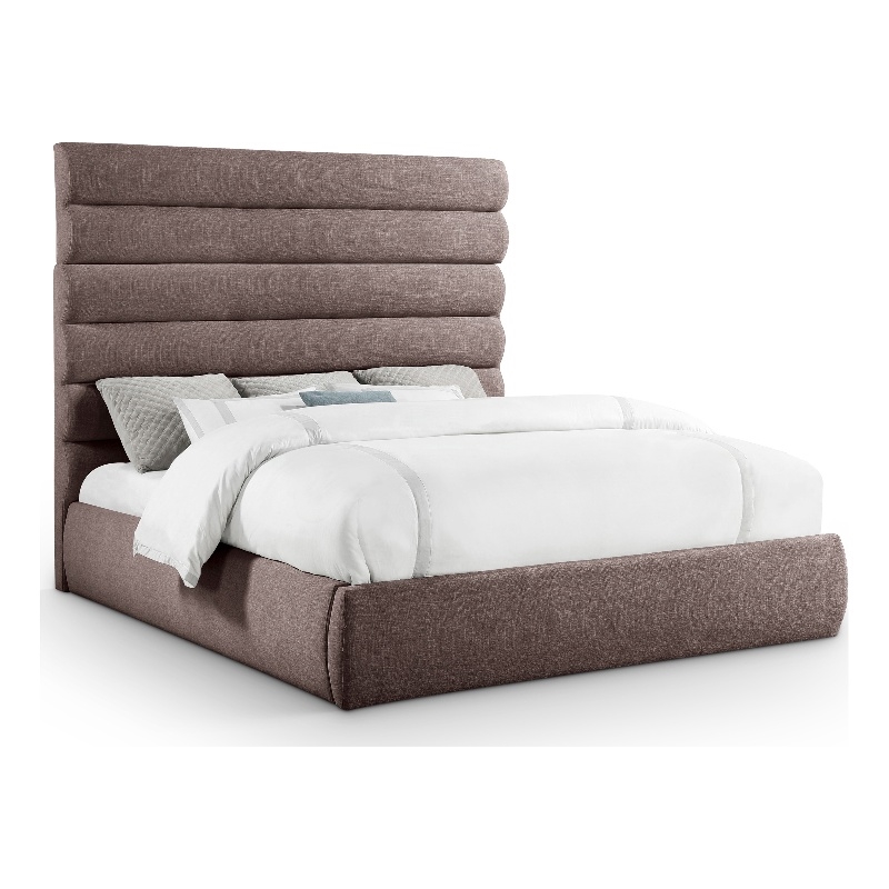 Bowery Hill Contemporary Upholstered Brown Linen Textured Fabric King Bed
