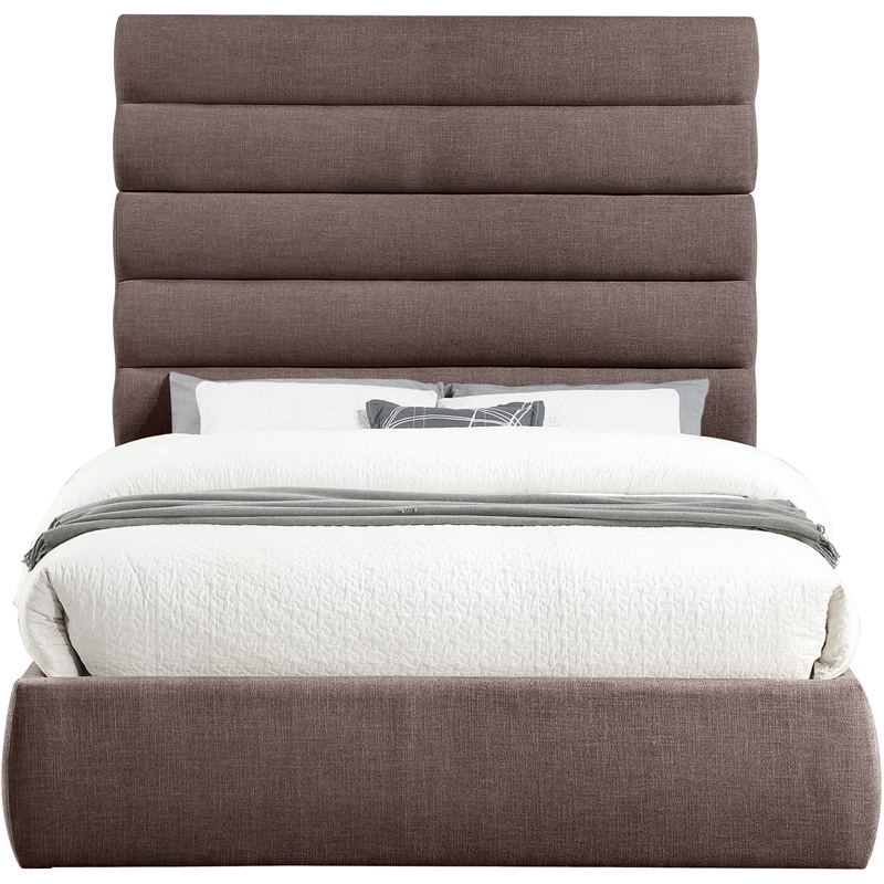 Bowery Hill Contemporary Upholstered Brown Linen Textured Fabric Queen Bed