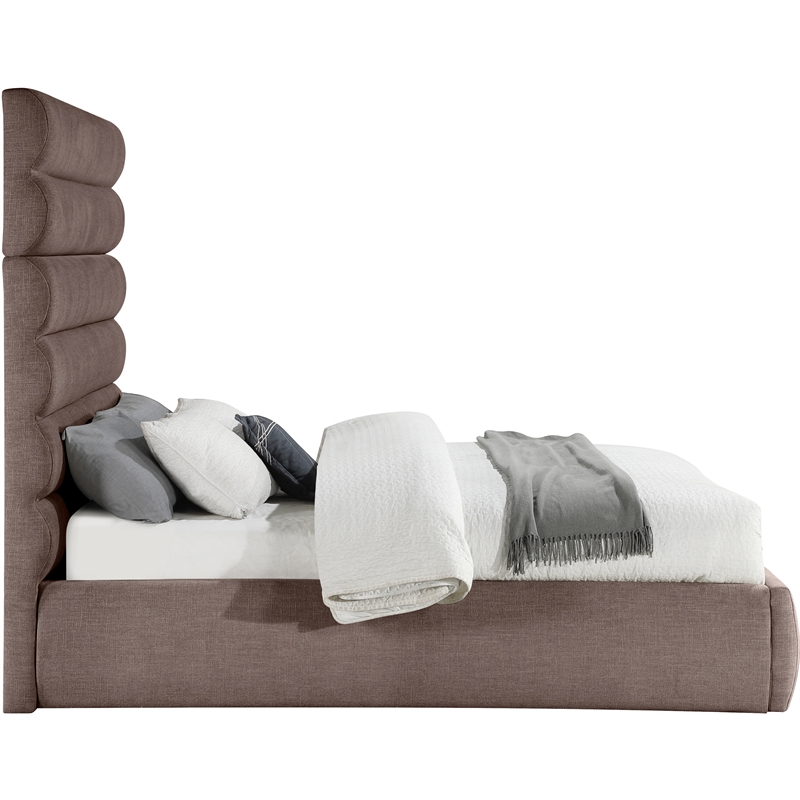 Bowery Hill Contemporary Upholstered Brown Linen Textured Fabric Queen Bed