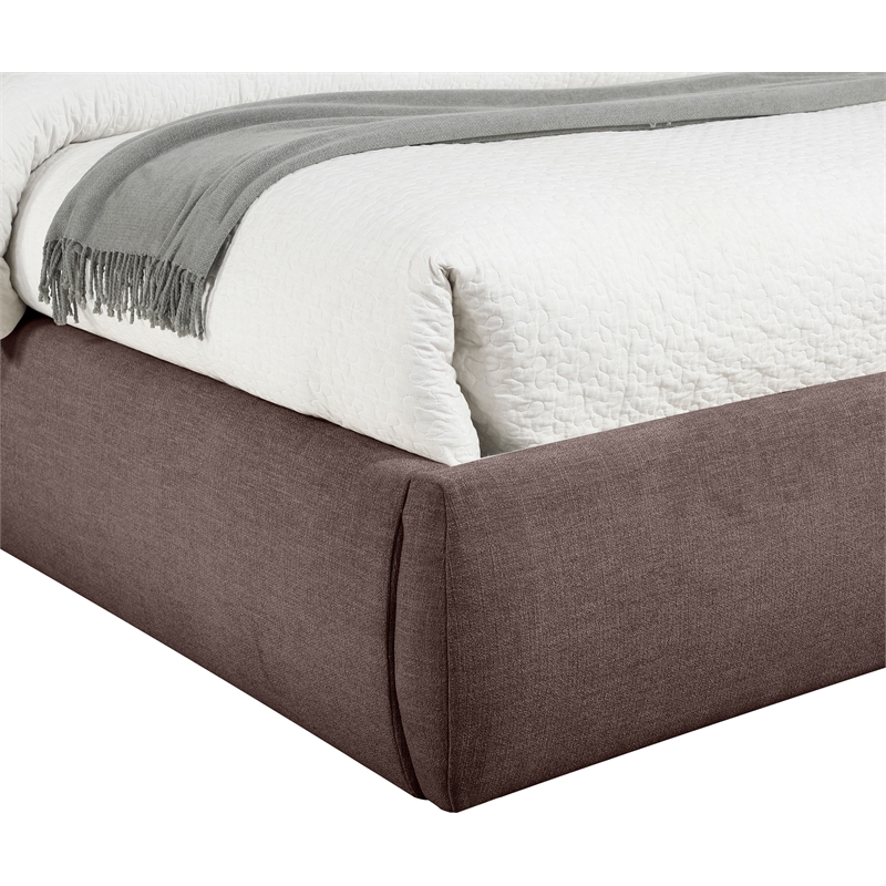 Bowery Hill Contemporary Upholstered Brown Linen Textured Fabric Queen Bed