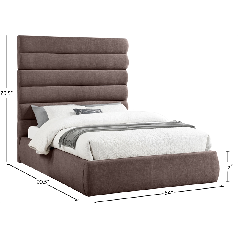 Bowery Hill Contemporary Upholstered Brown Linen Textured Fabric Queen Bed