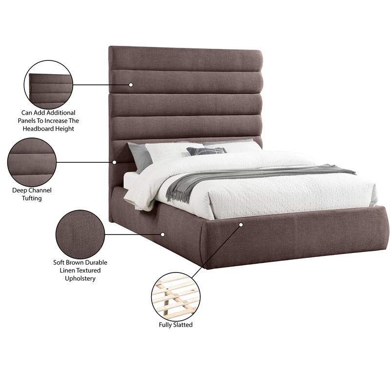 Bowery Hill Contemporary Upholstered Brown Linen Textured Fabric Queen Bed