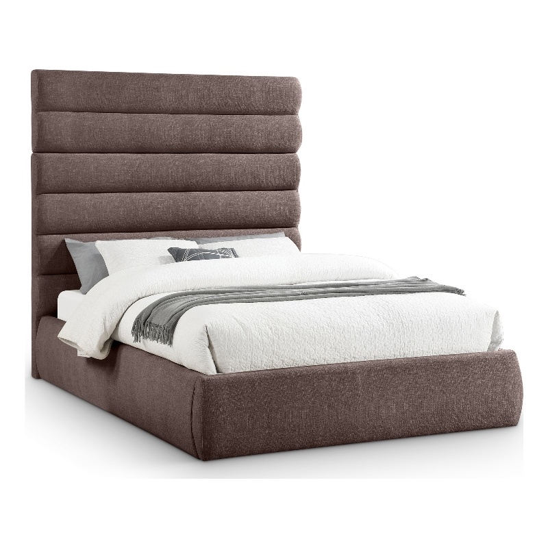 Bowery Hill Contemporary Upholstered Brown Linen Textured Fabric Queen Bed