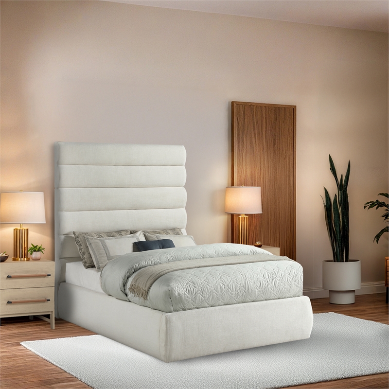 Bowery Hill Contemporary Upholstered Cream Linen Textured Fabric Full Bed