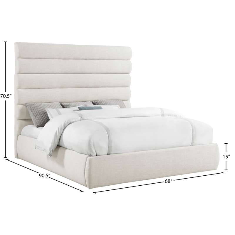 Bowery Hill Contemporary Upholstered Cream Linen Textured Fabric King Bed