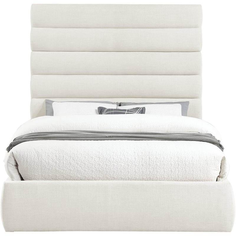 Bowery Hill Contemporary Upholstered Cream Linen Textured Fabric Queen Bed