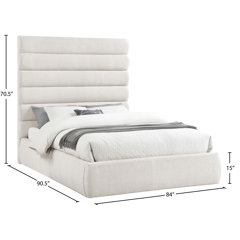 Bowery Hill Contemporary Upholstered Cream Linen Textured Fabric Queen Bed
