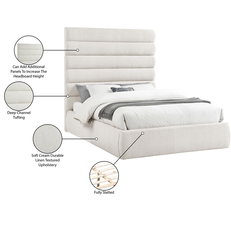 Bowery Hill Contemporary Upholstered Cream Linen Textured Fabric Queen Bed