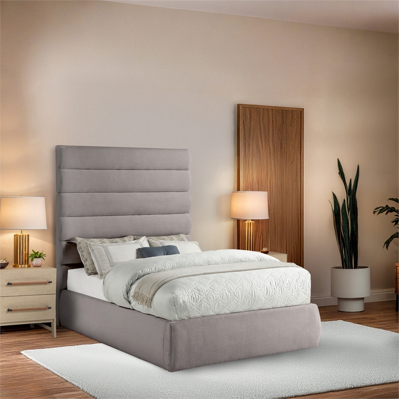 Bowery Hill Contemporary Upholstered Taupe Linen Textured Fabric Full Bed