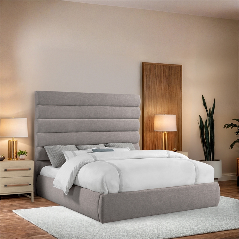 Bowery Hill Contemporary Upholstered Taupe Linen Textured Fabric King Bed