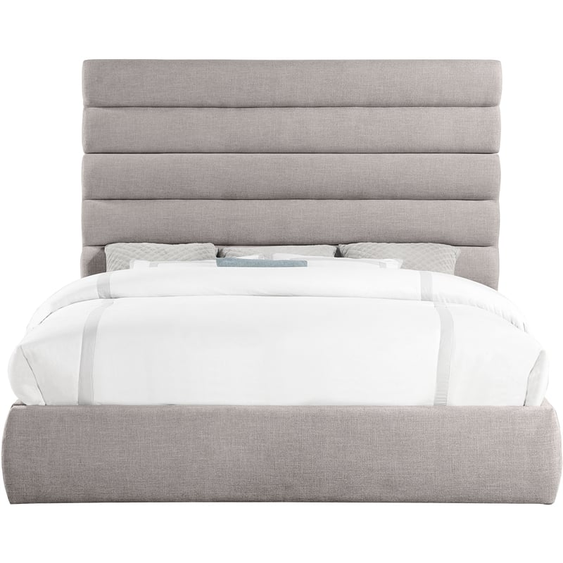 Bowery Hill Contemporary Upholstered Taupe Linen Textured Fabric King Bed