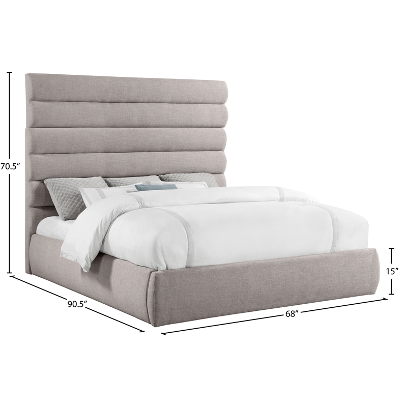 Bowery Hill Contemporary Upholstered Taupe Linen Textured Fabric King Bed