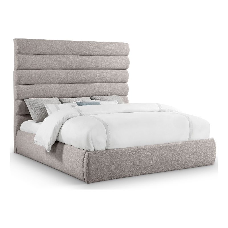 Bowery Hill Contemporary Upholstered Taupe Linen Textured Fabric King Bed