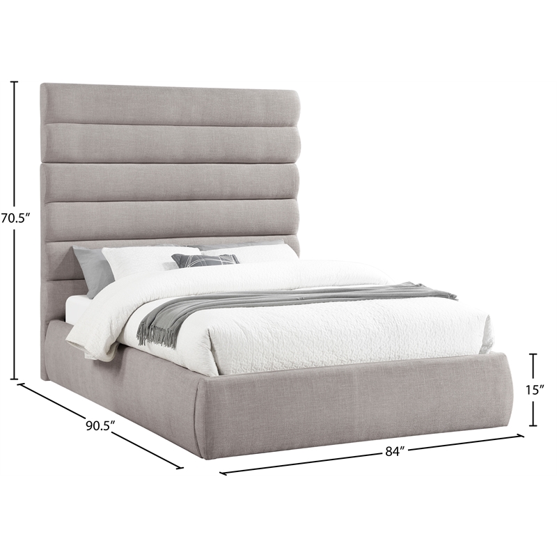 Bowery Hill Contemporary Upholstered Taupe Linen Textured Fabric Queen Bed
