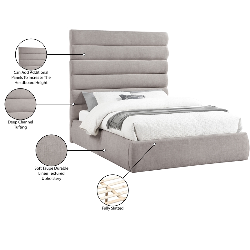 Bowery Hill Contemporary Upholstered Taupe Linen Textured Fabric Queen Bed