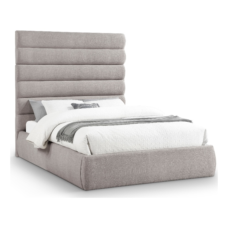 Bowery Hill Contemporary Upholstered Taupe Linen Textured Fabric Queen Bed