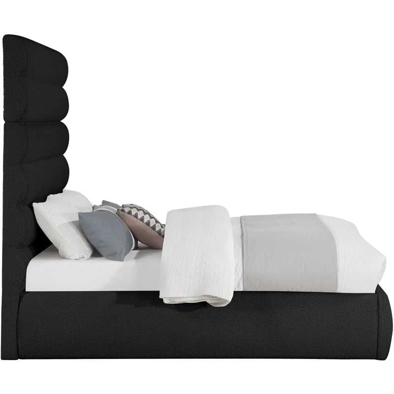 Bowery Hill Contemporary Deep Channel Tufted Rich Black Boucle Fabric Full Bed