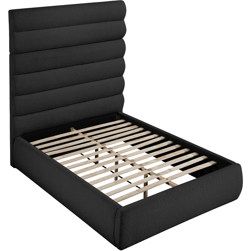 Bowery Hill Contemporary Deep Channel Tufted Rich Black Boucle Fabric Full Bed
