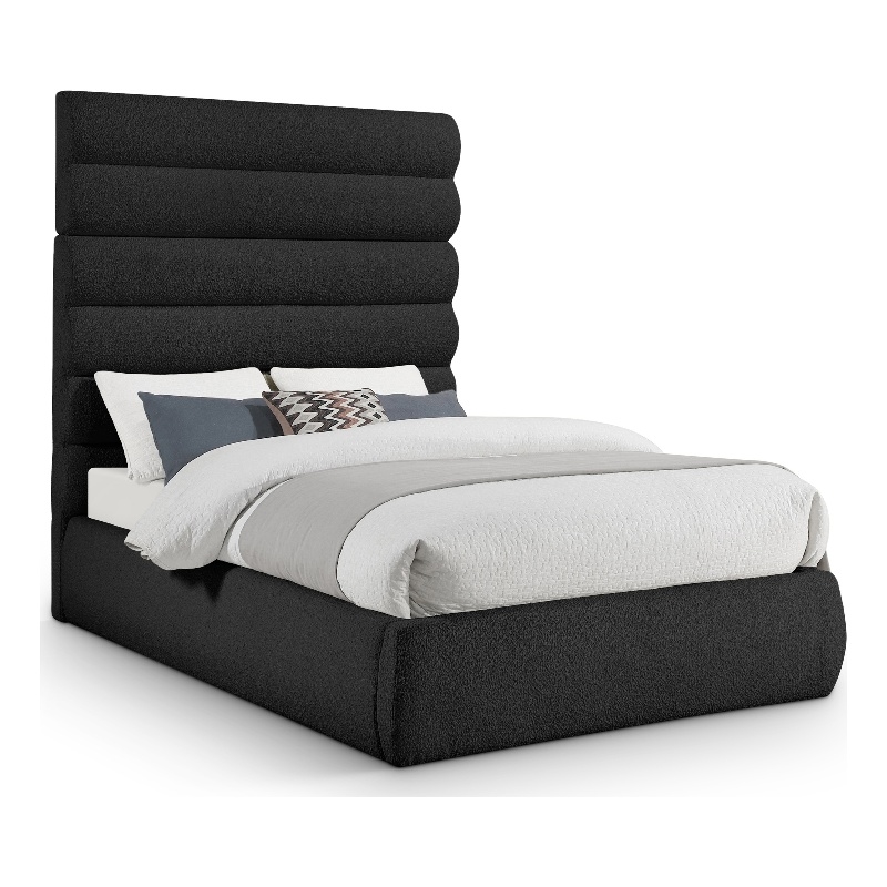 Bowery Hill Contemporary Deep Channel Tufted Rich Black Boucle Fabric Full Bed