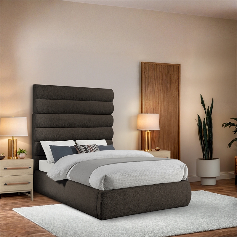 Bowery Hill Contemporary Deep Channel Tufted Rich Brown Boucle Fabric Full Bed