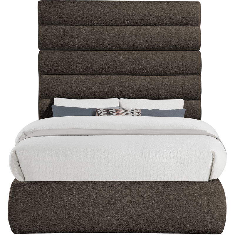 Bowery Hill Contemporary Deep Channel Tufted Rich Brown Boucle Fabric Full Bed