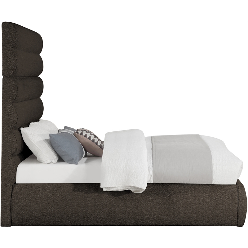 Bowery Hill Contemporary Deep Channel Tufted Rich Brown Boucle Fabric Full Bed
